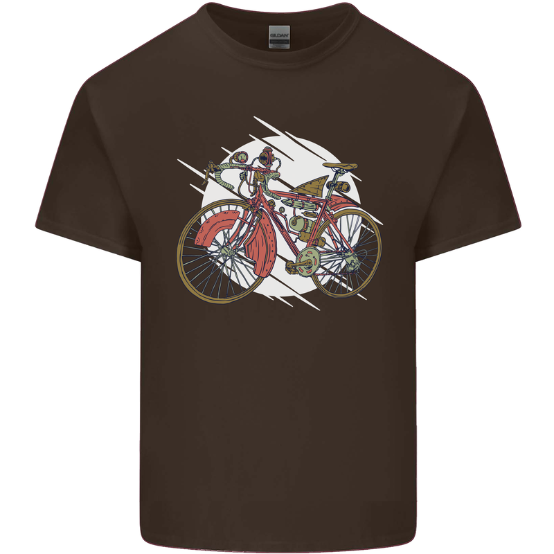 Cycling Steampunk Bicycle Bike Cyclist Mens Cotton T-Shirt Tee Top Dark Chocolate