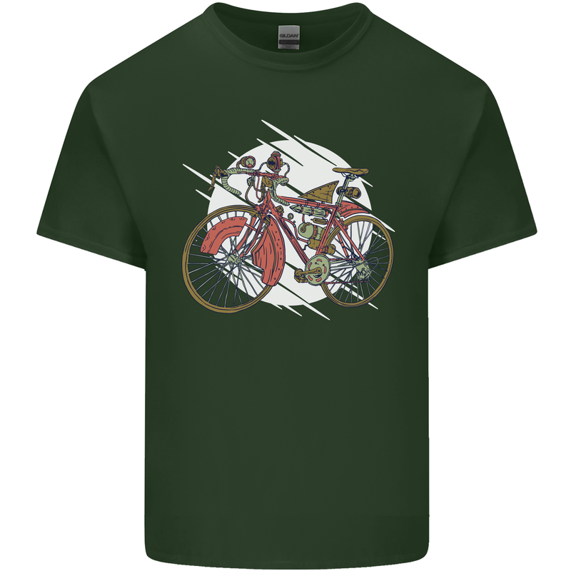 Cycling Steampunk Bicycle Bike Cyclist Mens Cotton T-Shirt Tee Top Forest Green