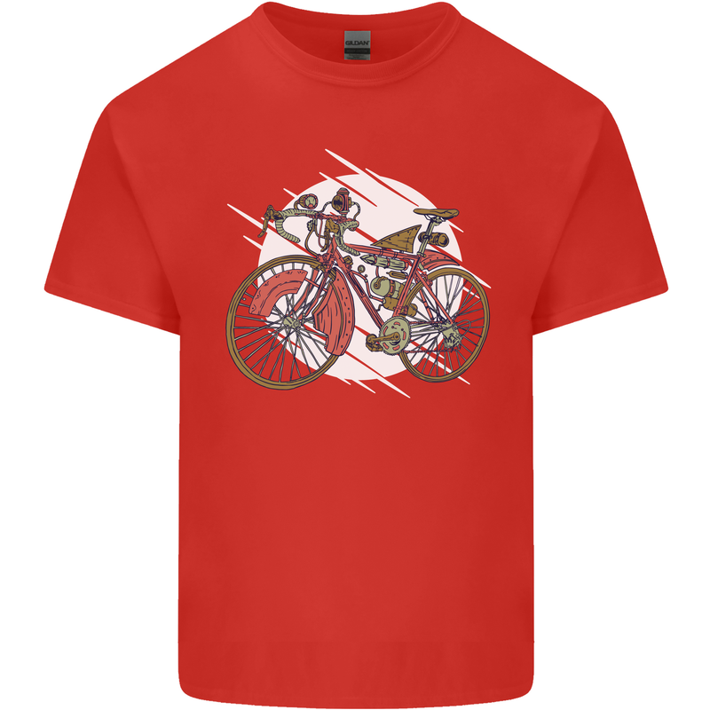 Cycling Steampunk Bicycle Bike Cyclist Mens Cotton T-Shirt Tee Top Red