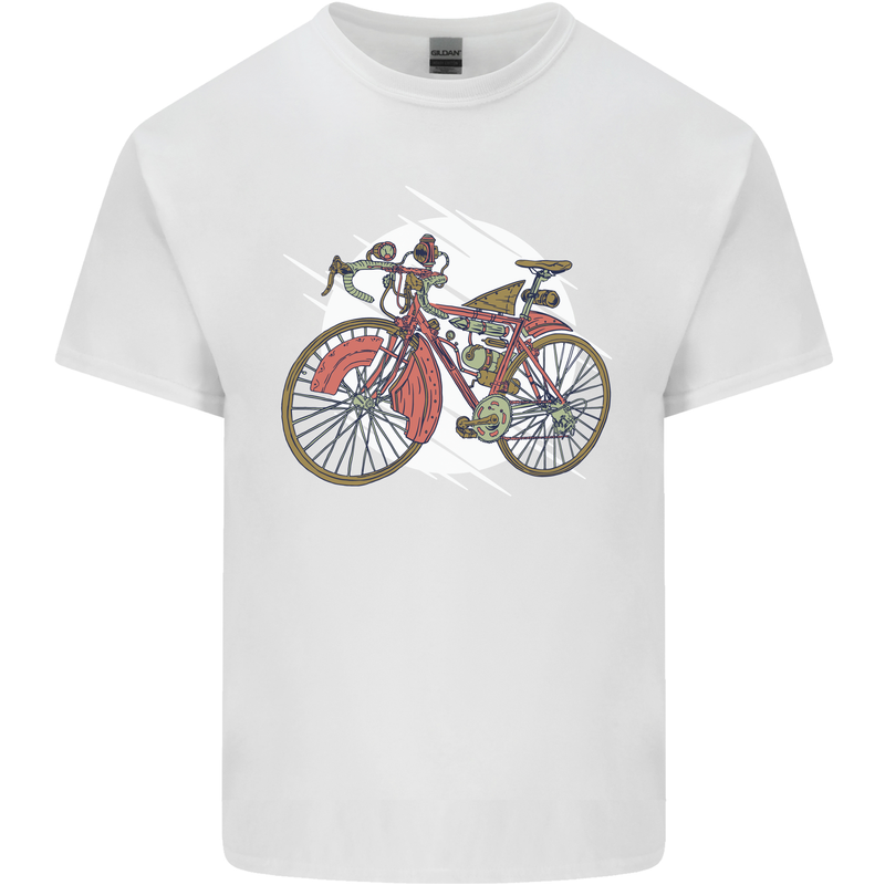 Cycling Steampunk Bicycle Bike Cyclist Mens Cotton T-Shirt Tee Top White