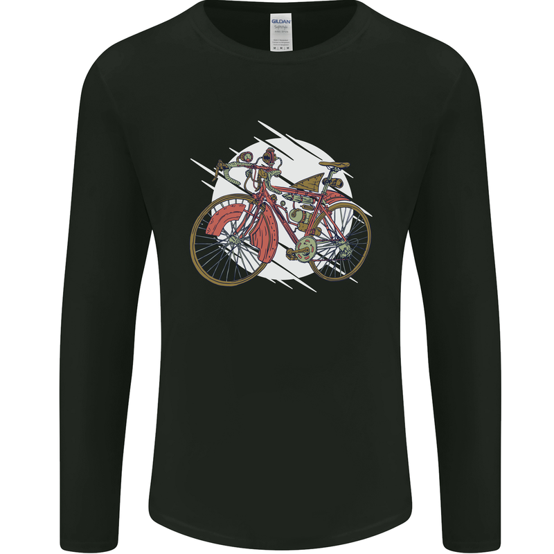 Cycling Steampunk Bicycle Bike Cyclist Mens Long Sleeve T-Shirt Black