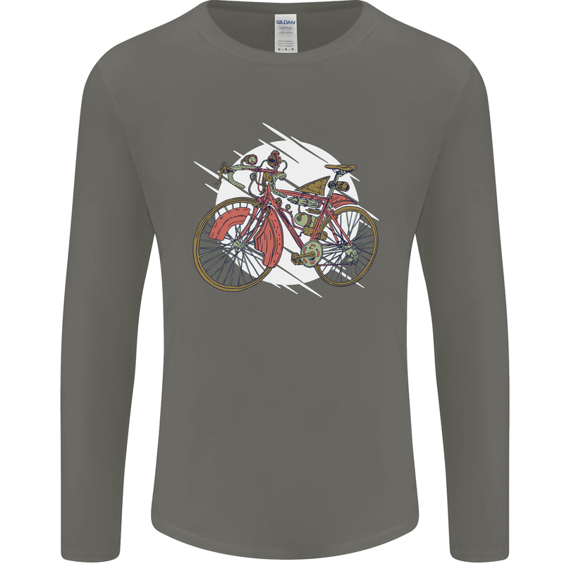 Cycling Steampunk Bicycle Bike Cyclist Mens Long Sleeve T-Shirt Charcoal