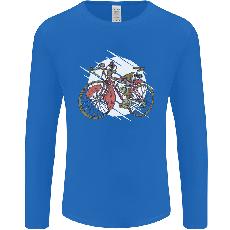 Cycling Steampunk Bicycle Bike Cyclist Mens Long Sleeve T-Shirt Royal Blue