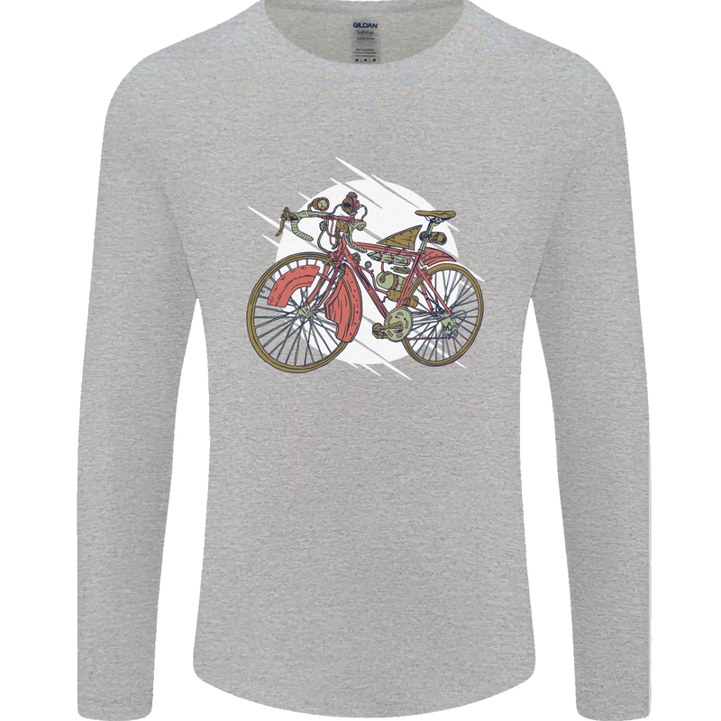 Cycling Steampunk Bicycle Bike Cyclist Mens Long Sleeve T-Shirt Sports Grey