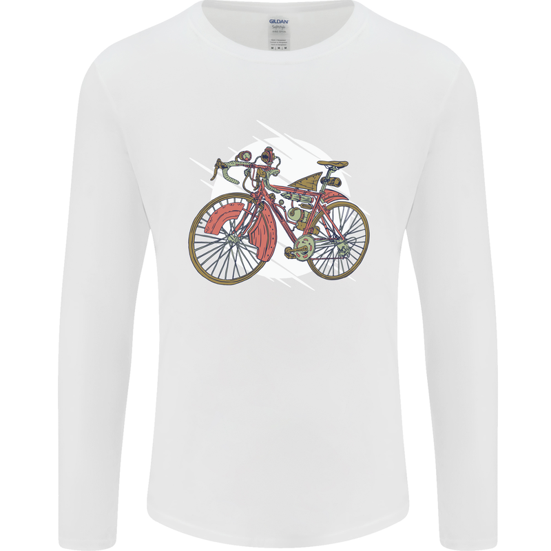 Cycling Steampunk Bicycle Bike Cyclist Mens Long Sleeve T-Shirt White