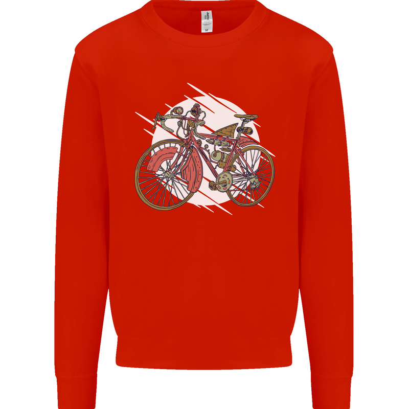 Cycling Steampunk Bicycle Bike Cyclist Mens Sweatshirt Jumper Bright Red