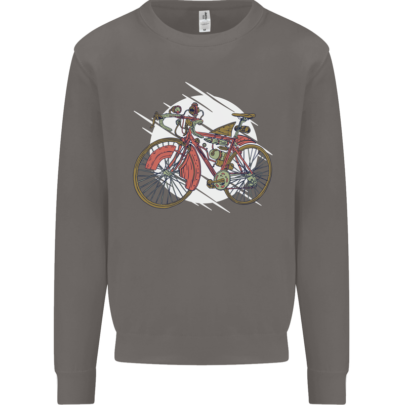 Cycling Steampunk Bicycle Bike Cyclist Mens Sweatshirt Jumper Charcoal