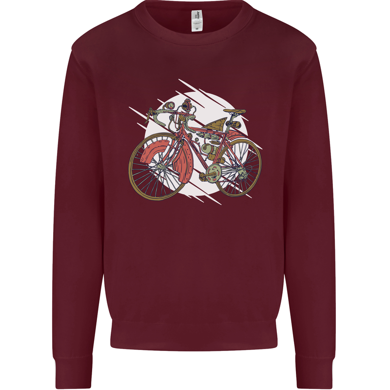 Cycling Steampunk Bicycle Bike Cyclist Mens Sweatshirt Jumper Maroon