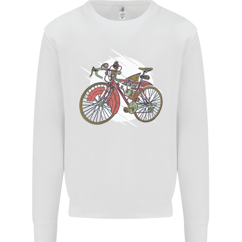 Cycling Steampunk Bicycle Bike Cyclist Mens Sweatshirt Jumper White