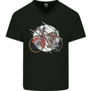 Cycling Steampunk Bicycle Bike Cyclist Mens V-Neck Cotton T-Shirt Black