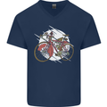 Cycling Steampunk Bicycle Bike Cyclist Mens V-Neck Cotton T-Shirt Navy Blue