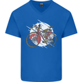 Cycling Steampunk Bicycle Bike Cyclist Mens V-Neck Cotton T-Shirt Royal Blue