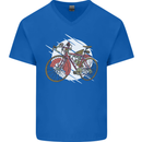 Cycling Steampunk Bicycle Bike Cyclist Mens V-Neck Cotton T-Shirt Royal Blue