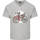 Cycling Steampunk Bicycle Bike Cyclist Mens V-Neck Cotton T-Shirt Sports Grey