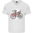 Cycling Steampunk Bicycle Bike Cyclist Mens V-Neck Cotton T-Shirt White