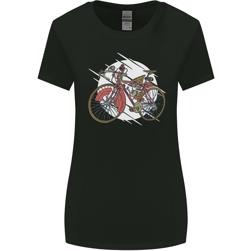 Cycling Steampunk Bicycle Bike Cyclist Womens Wider Cut T-Shirt Black