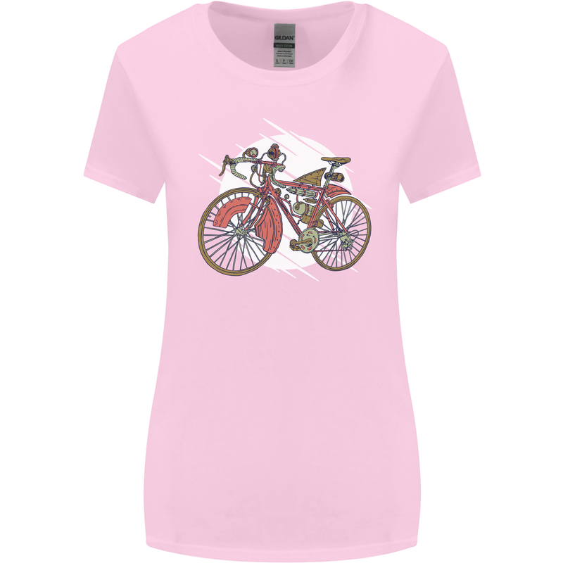 Cycling Steampunk Bicycle Bike Cyclist Womens Wider Cut T-Shirt Light Pink