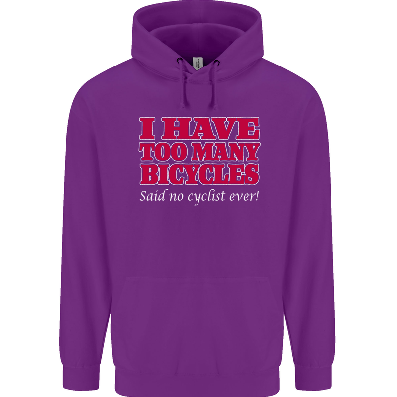 Cycling Too Many Bicycles Said No Cyclist Childrens Kids Hoodie Purple