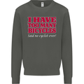 Cycling Too Many Bicycles Said No Cyclist Kids Sweatshirt Jumper Storm Grey