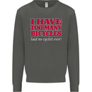 Cycling Too Many Bicycles Said No Cyclist Kids Sweatshirt Jumper Storm Grey