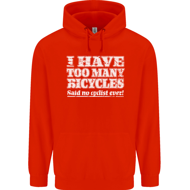 Cycling Too Many Bicycles Said No Cyclist Mens 80% Cotton Hoodie Bright Red