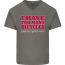Cycling Too Many Bicycles Said No Cyclist Mens V-Neck Cotton T-Shirt Charcoal