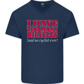 Cycling Too Many Bicycles Said No Cyclist Mens V-Neck Cotton T-Shirt Navy Blue