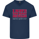 Cycling Too Many Bicycles Said No Cyclist Mens V-Neck Cotton T-Shirt Navy Blue
