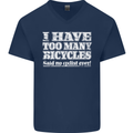 Cycling Too Many Bicycles Said No Cyclist Mens V-Neck Cotton T-Shirt Navy Blue