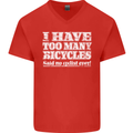 Cycling Too Many Bicycles Said No Cyclist Mens V-Neck Cotton T-Shirt Red