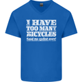Cycling Too Many Bicycles Said No Cyclist Mens V-Neck Cotton T-Shirt Royal Blue