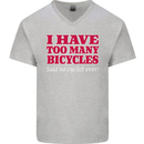 Cycling Too Many Bicycles Said No Cyclist Mens V-Neck Cotton T-Shirt Sports Grey