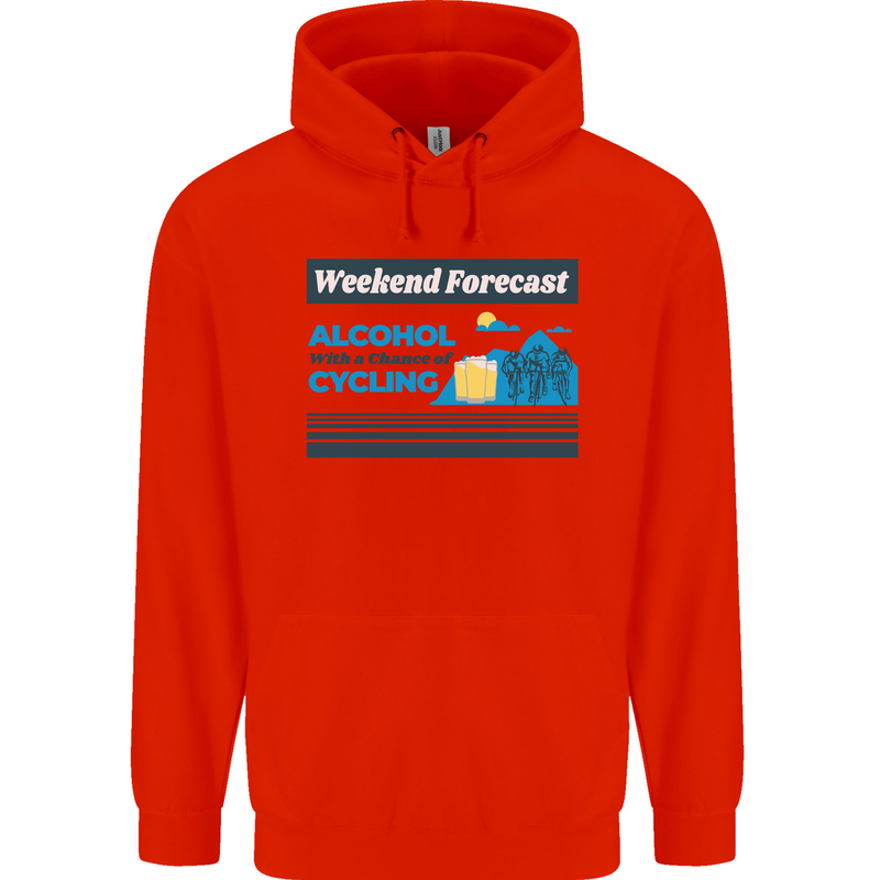Cycling Weekend Forecast Funny Beer Alcohol Mens 80% Cotton Hoodie Bright Red