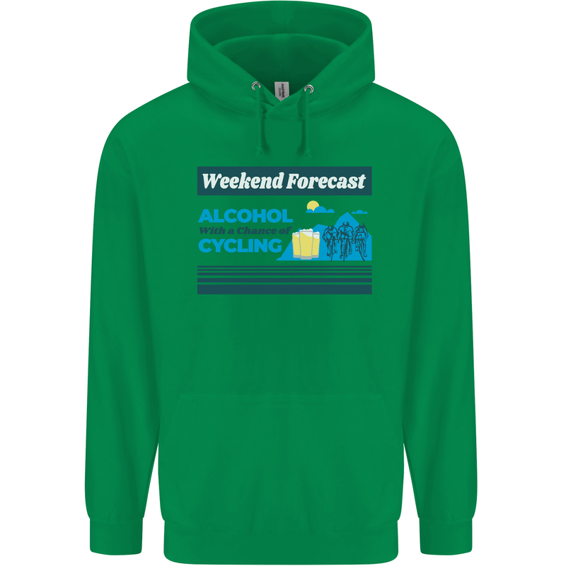 Cycling Weekend Forecast Funny Beer Alcohol Mens 80% Cotton Hoodie Irish Green
