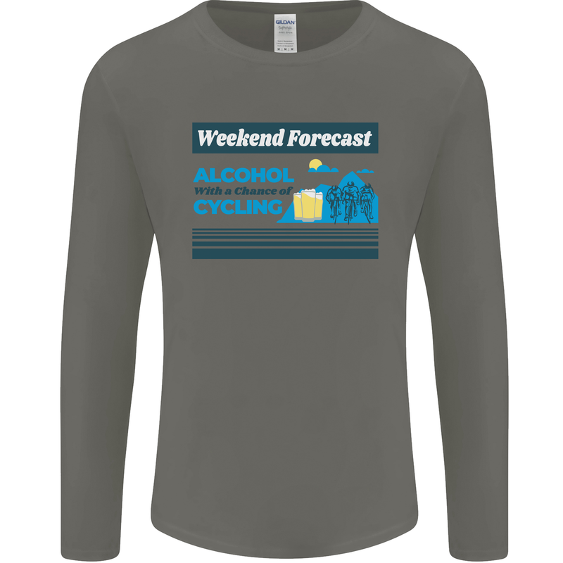 Cycling Weekend Forecast Funny Beer Alcohol Mens Long Sleeve T-Shirt Charcoal