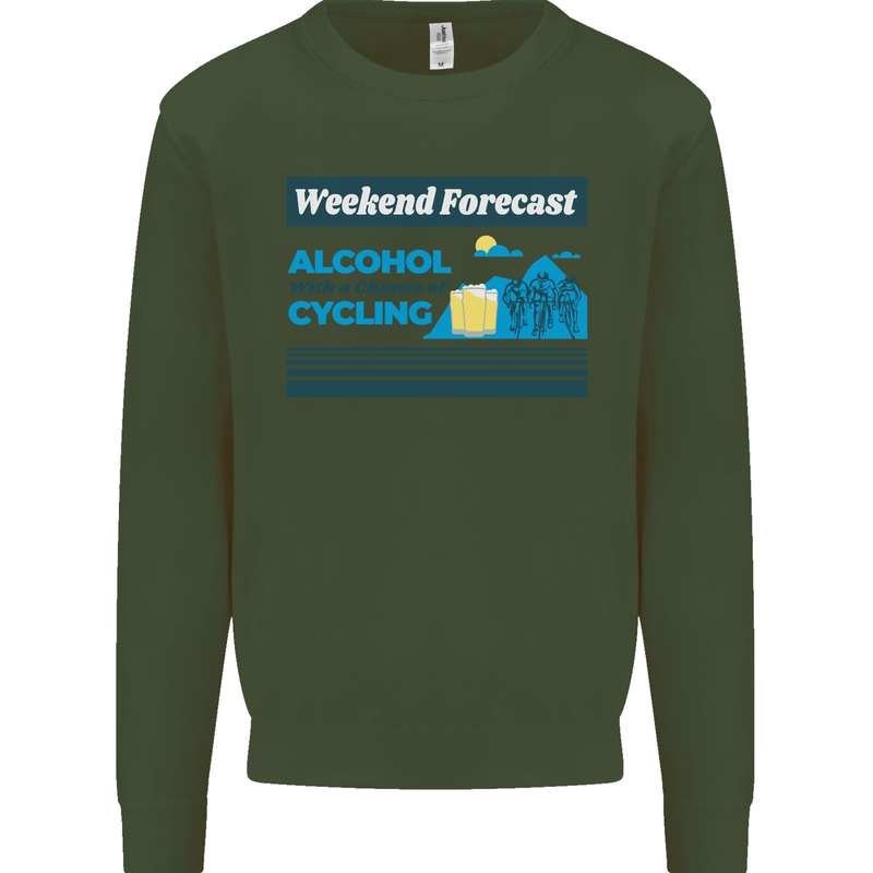 Cycling Weekend Forecast Funny Beer Alcohol Mens Sweatshirt Jumper Forest Green