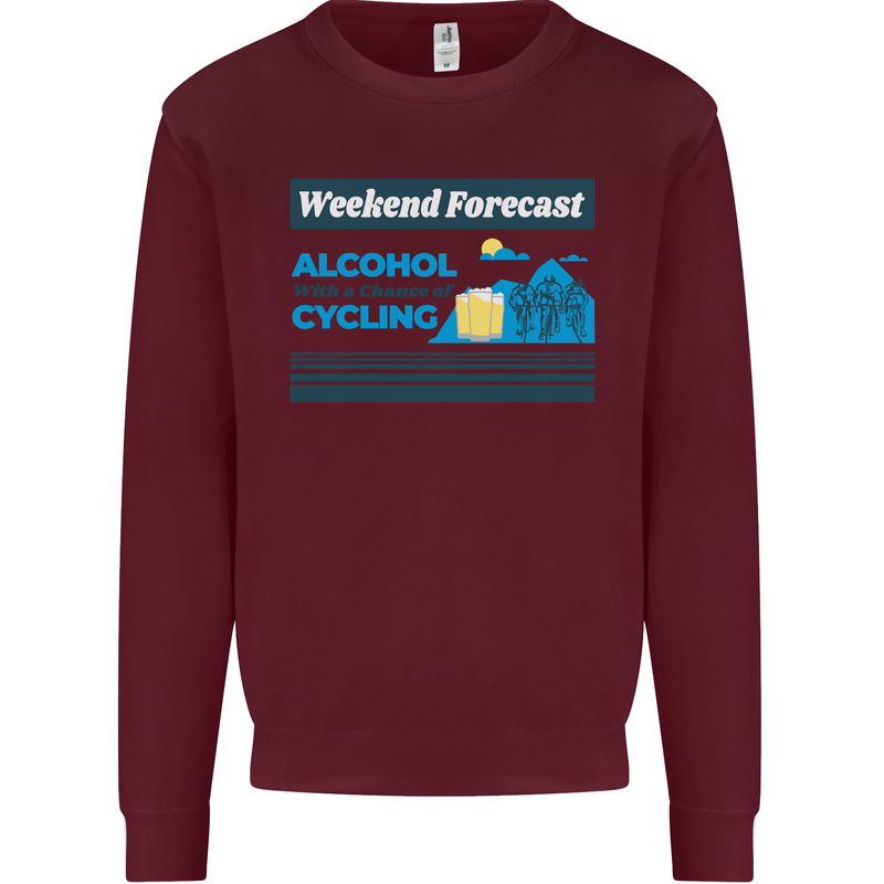 Cycling Weekend Forecast Funny Beer Alcohol Mens Sweatshirt Jumper Maroon