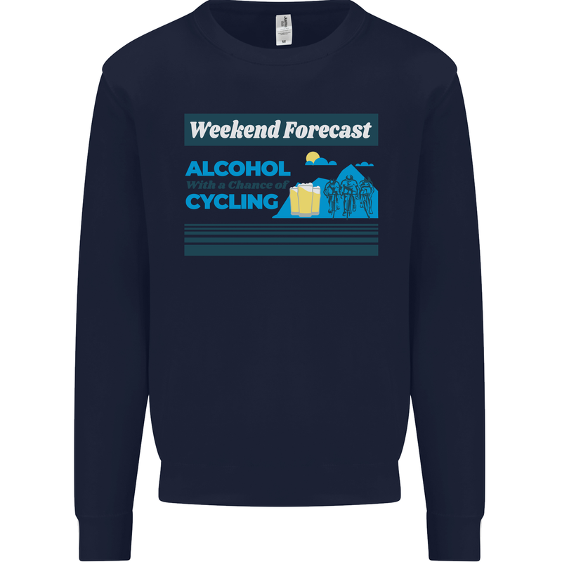 Cycling Weekend Forecast Funny Beer Alcohol Mens Sweatshirt Jumper Navy Blue