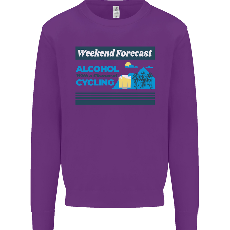 Cycling Weekend Forecast Funny Beer Alcohol Mens Sweatshirt Jumper Purple