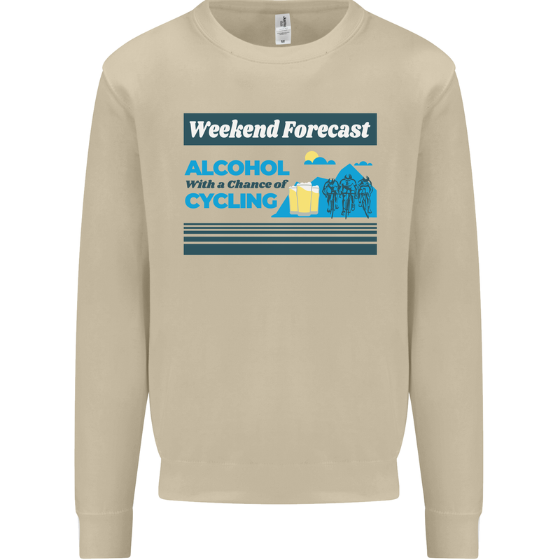 Cycling Weekend Forecast Funny Beer Alcohol Mens Sweatshirt Jumper Sand