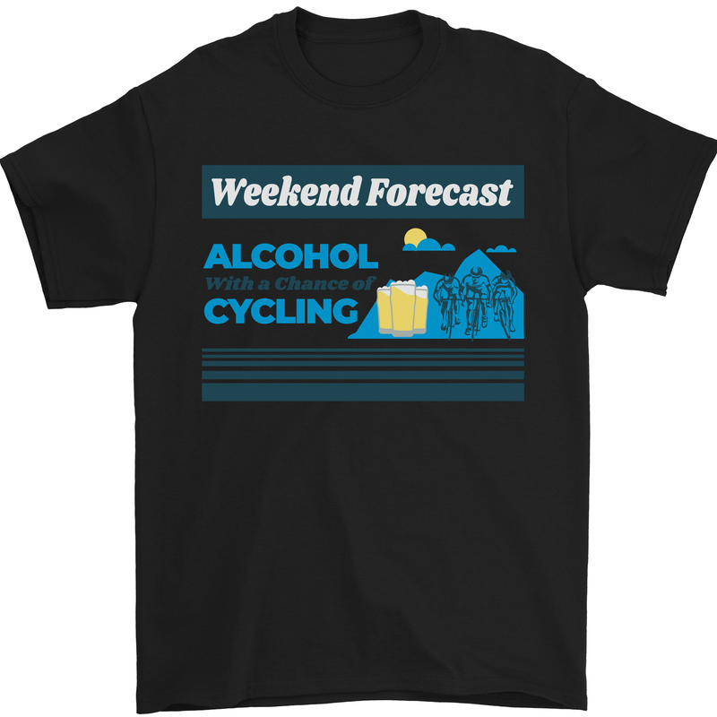 Cycling Weekend Forecast Funny Beer Alcohol Mens T-Shirt Cotton Gildan Black