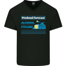 Cycling Weekend Forecast Funny Beer Alcohol Mens V-Neck Cotton T-Shirt Black