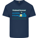 Cycling Weekend Forecast Funny Beer Alcohol Mens V-Neck Cotton T-Shirt Navy Blue