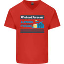 Cycling Weekend Forecast Funny Beer Alcohol Mens V-Neck Cotton T-Shirt Red