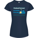 Cycling Weekend Forecast Funny Beer Alcohol Womens Petite Cut T-Shirt Navy Blue