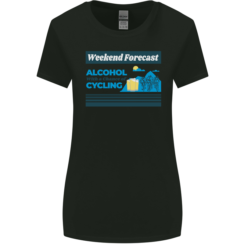 Cycling Weekend Forecast Funny Beer Alcohol Womens Wider Cut T-Shirt Black
