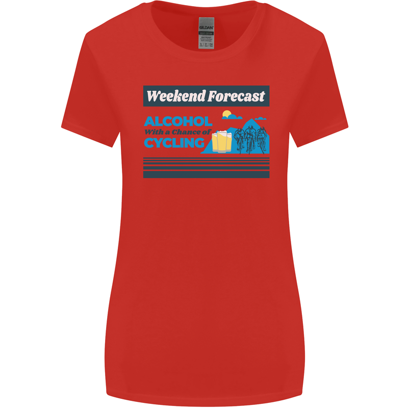 Cycling Weekend Forecast Funny Beer Alcohol Womens Wider Cut T-Shirt Red