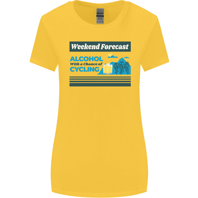 Cycling Weekend Forecast Funny Beer Alcohol Womens Wider Cut T-Shirt Yellow