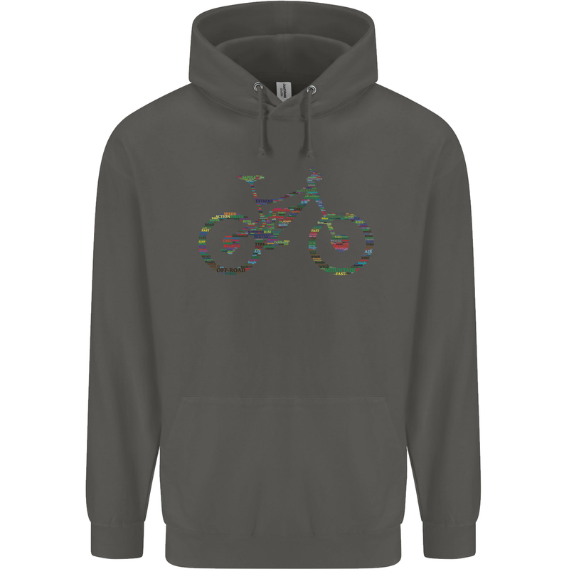 Cycling Word Cloud Cyclist Bicycle Childrens Kids Hoodie Storm Grey