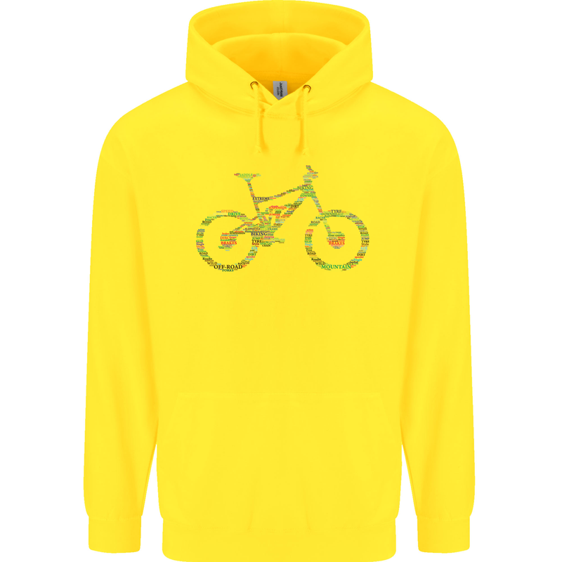 Cycling Word Cloud Cyclist Bicycle Childrens Kids Hoodie Yellow
